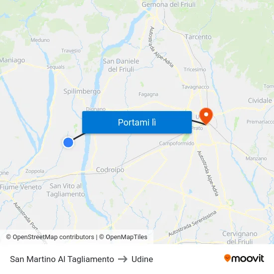San Martino Al Tagliamento to Udine map