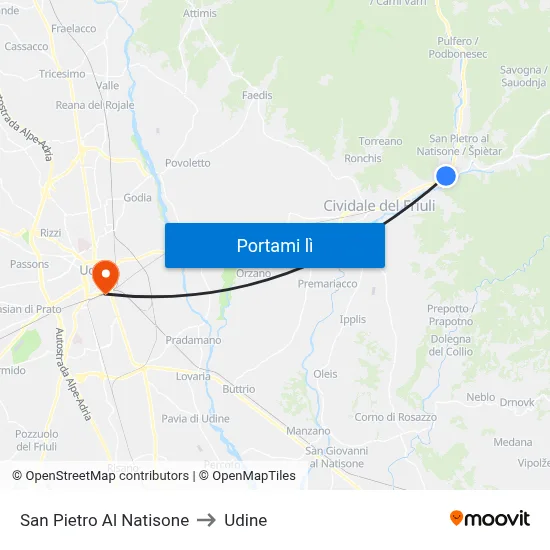 San Pietro Al Natisone to Udine map