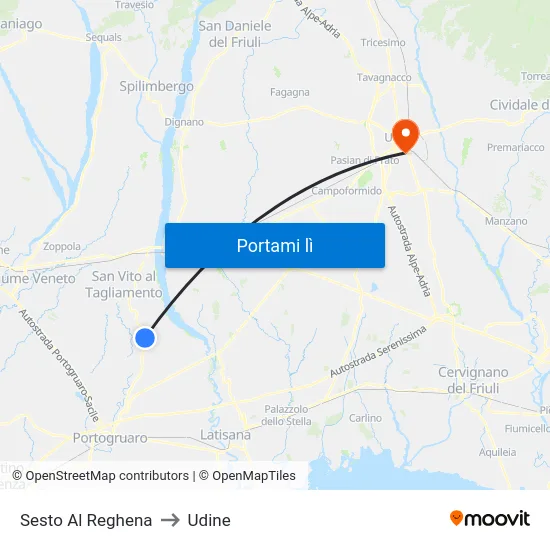 Sesto Al Reghena to Udine map