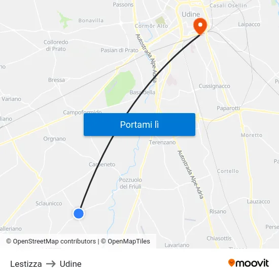 Lestizza to Udine map