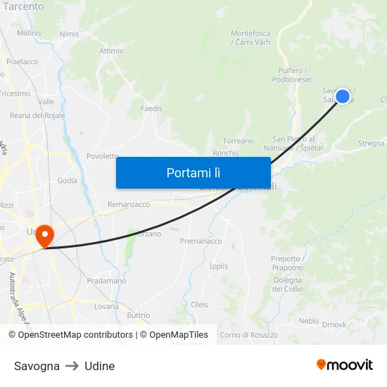 Savogna to Udine map