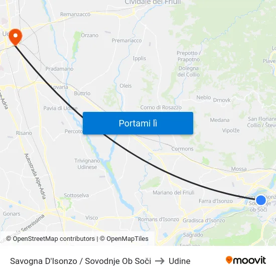 Savogna D'Isonzo / Sovodnje Ob Soči to Udine map