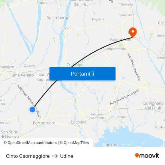 Cinto Caomaggiore to Udine map