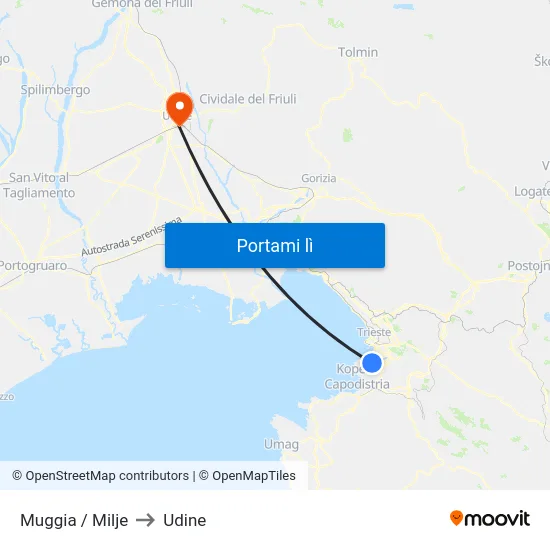 Muggia / Milje to Udine map