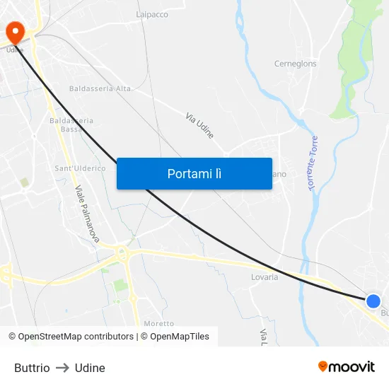 Buttrio to Udine map
