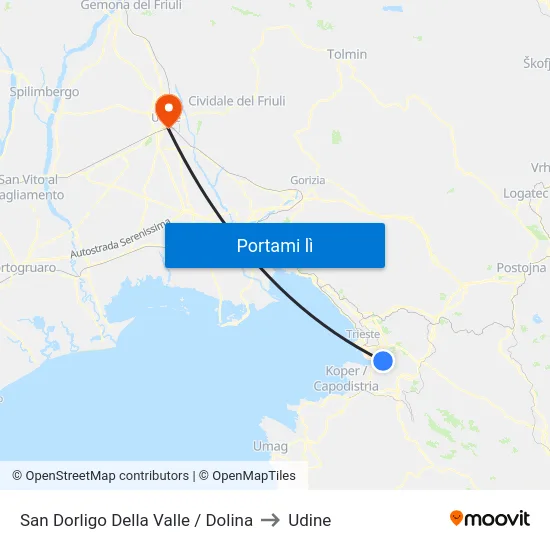 San Dorligo Della Valle / Dolina to Udine map