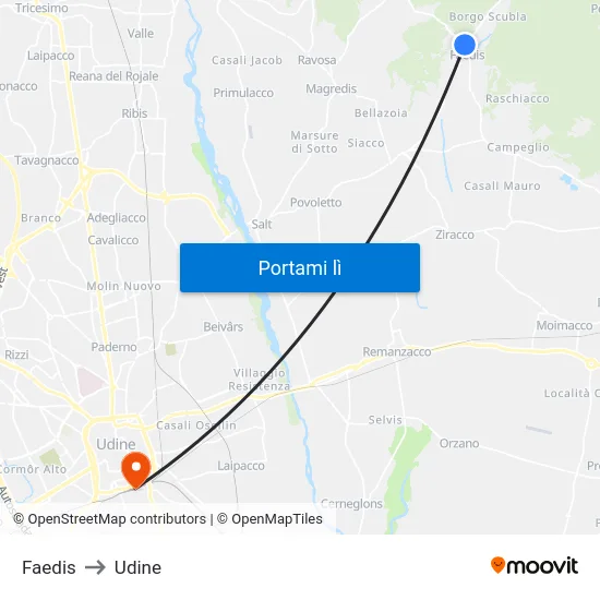 Faedis to Udine map