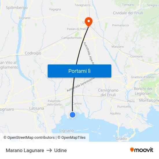 Marano Lagunare to Udine map
