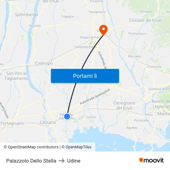 Palazzolo Dello Stella to Udine map