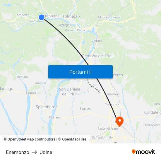 Enemonzo to Udine map