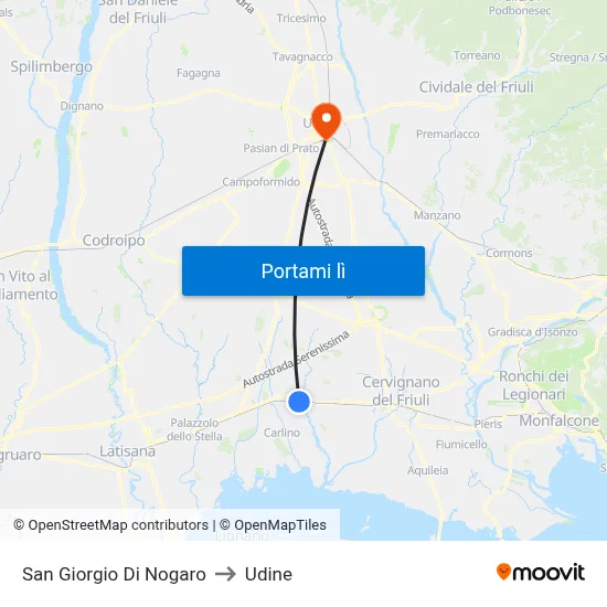 San Giorgio Di Nogaro to Udine map