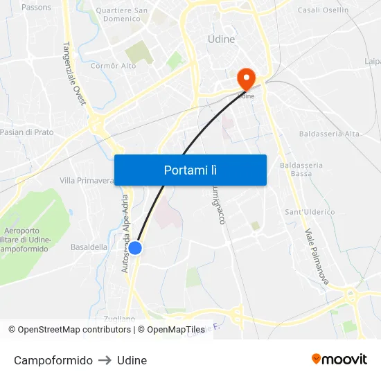 Campoformido to Udine map