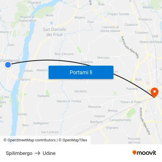 Spilimbergo to Udine map