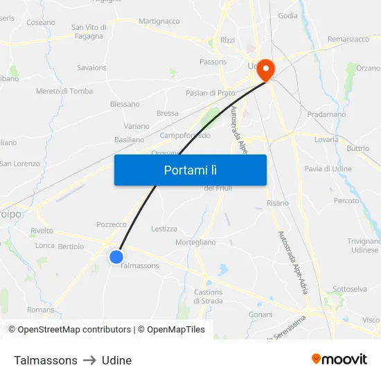 Talmassons to Udine map