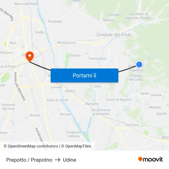 Prepotto / Prapotno to Udine map