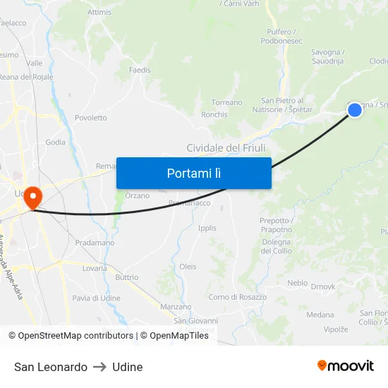 San Leonardo to Udine map