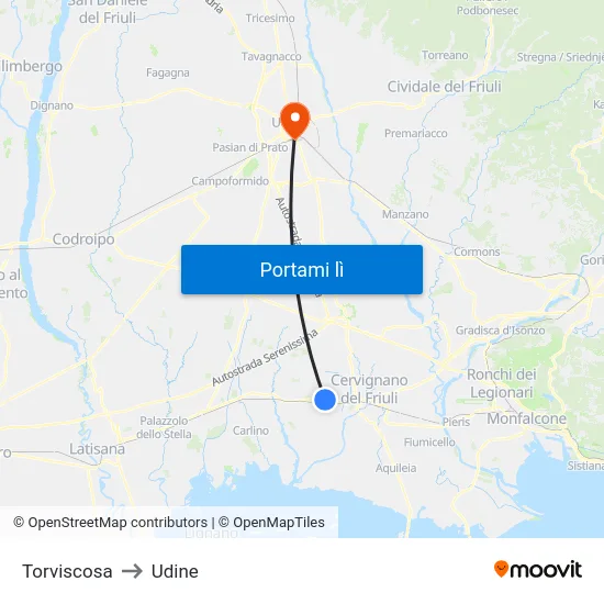 Torviscosa to Udine map