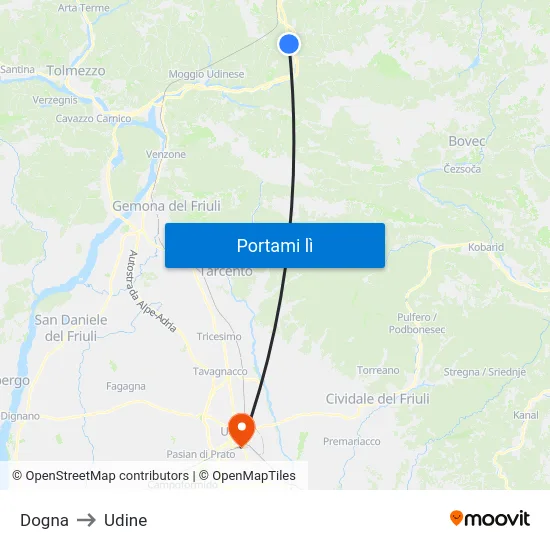 Dogna to Udine map