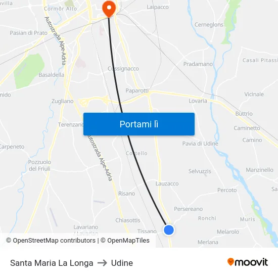 Santa Maria La Longa to Udine map