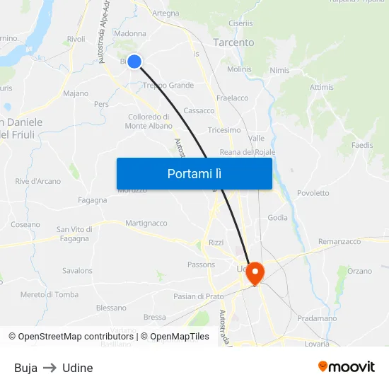 Buja to Udine map