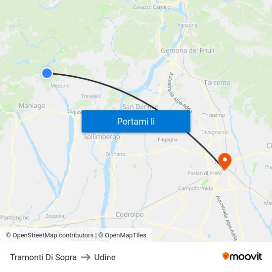 Tramonti Di Sopra to Udine map