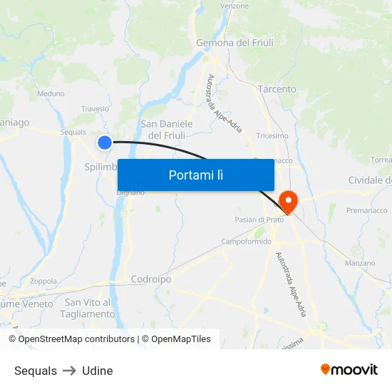 Sequals to Udine map