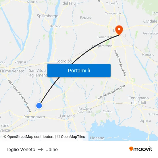 Teglio Veneto to Udine map