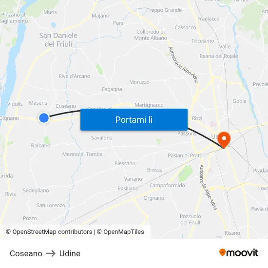 Coseano to Udine map