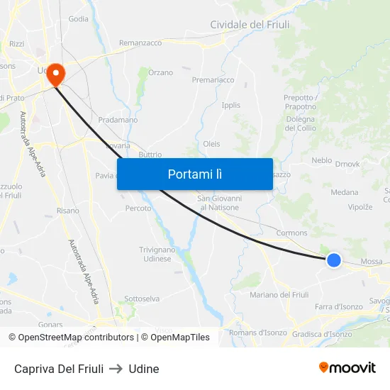 Capriva Del Friuli to Udine map
