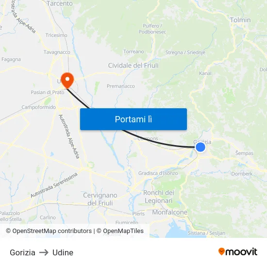 Gorizia to Udine map