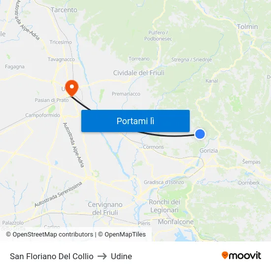 San Floriano Del Collio to Udine map