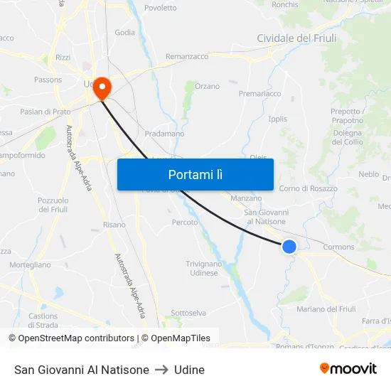 San Giovanni Al Natisone to Udine map