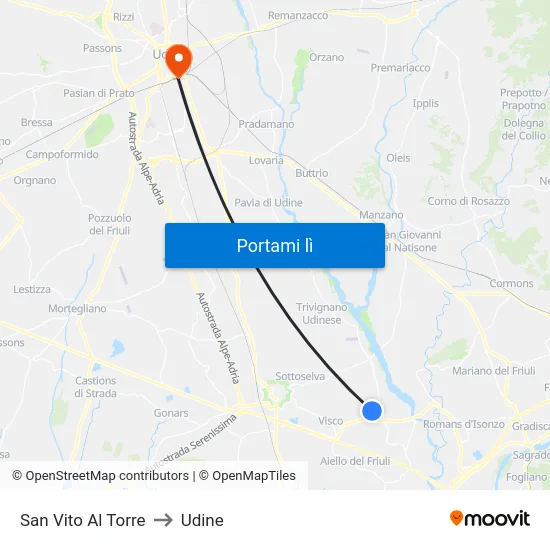 San Vito Al Torre to Udine map