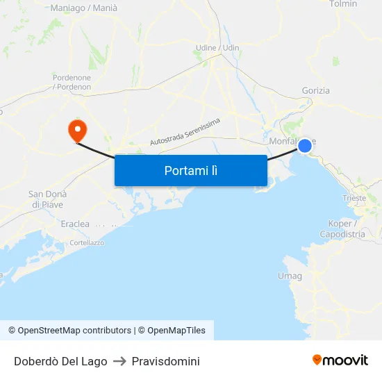 Doberdò Del Lago to Pravisdomini map