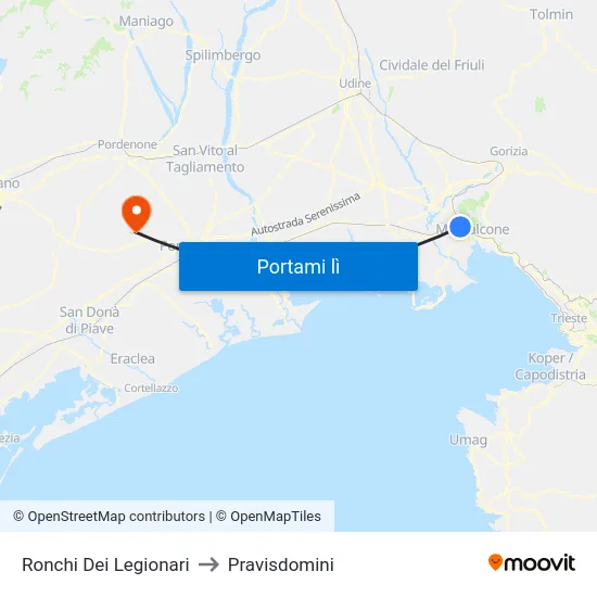 Ronchi Dei Legionari to Pravisdomini map