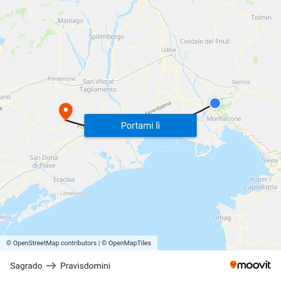 Sagrado to Pravisdomini map