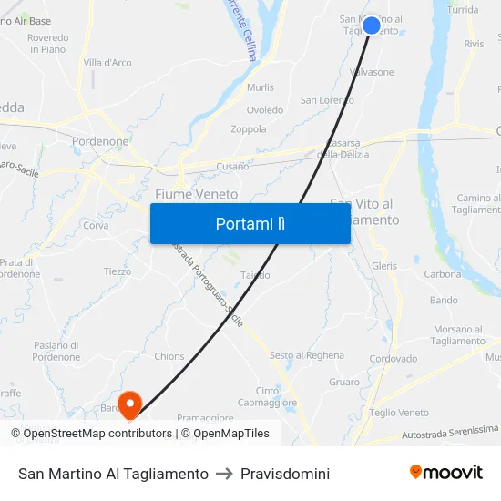 San Martino Al Tagliamento to Pravisdomini map