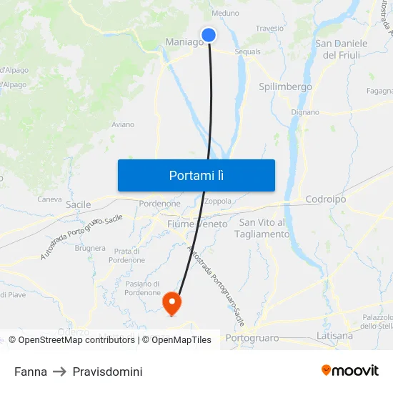 Fanna to Pravisdomini map