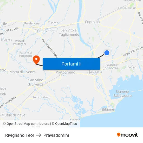Rivignano Teor to Pravisdomini map