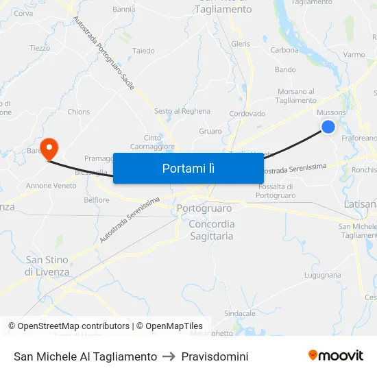 San Michele Al Tagliamento to Pravisdomini map