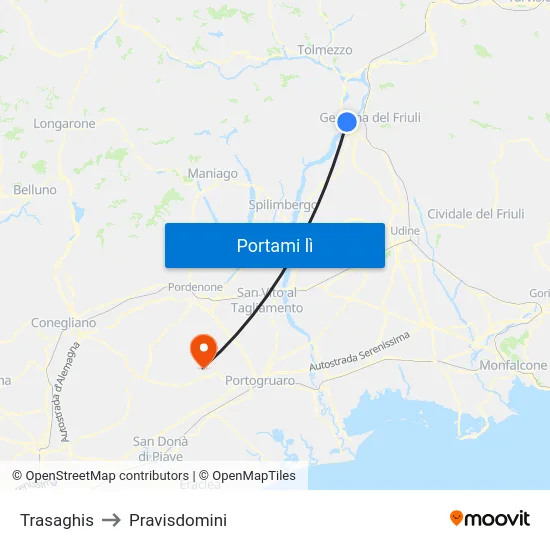 Trasaghis to Pravisdomini map