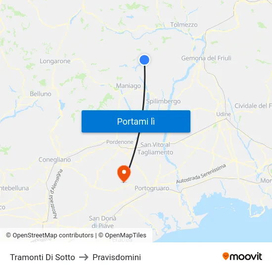 Tramonti Di Sotto to Pravisdomini map
