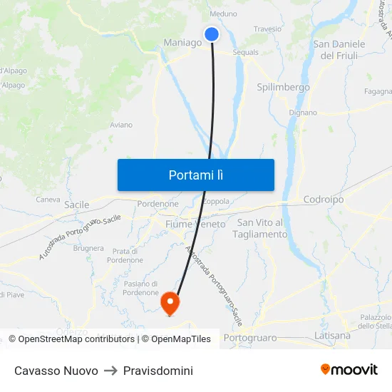 Cavasso Nuovo to Pravisdomini map