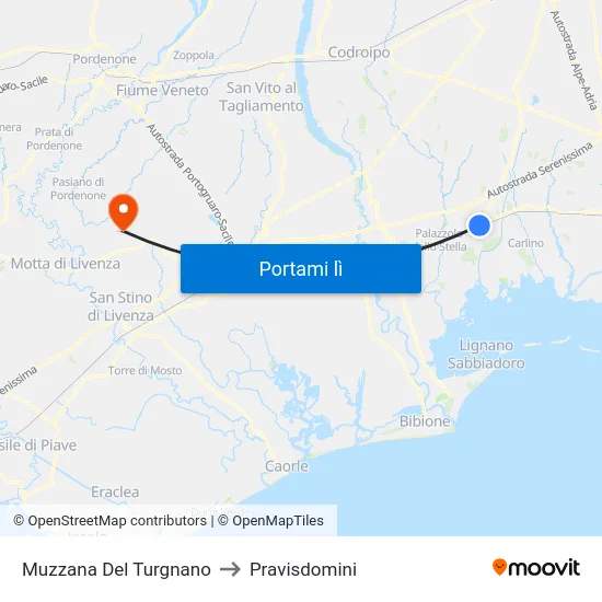 Muzzana Del Turgnano to Pravisdomini map