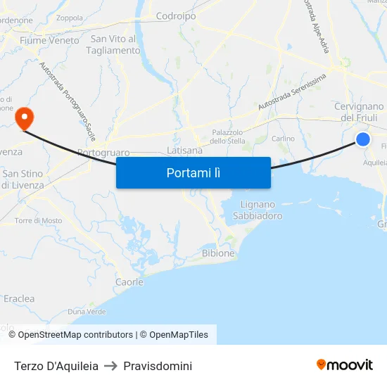 Terzo D'Aquileia to Pravisdomini map