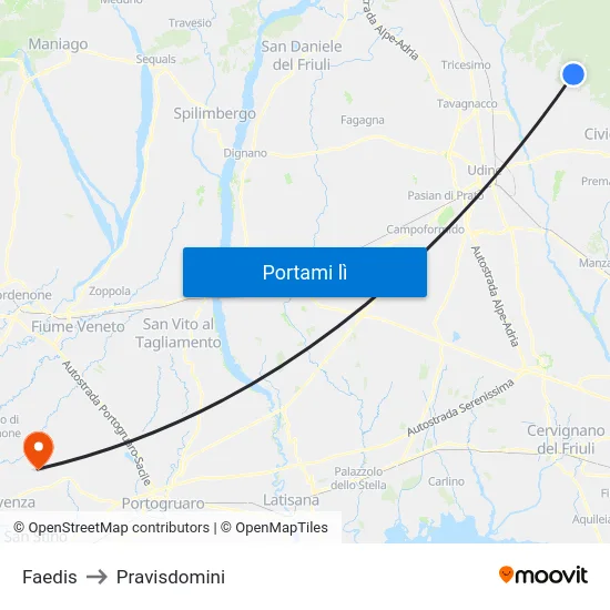 Faedis to Pravisdomini map