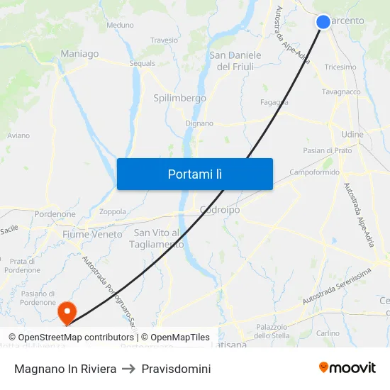 Magnano In Riviera to Pravisdomini map