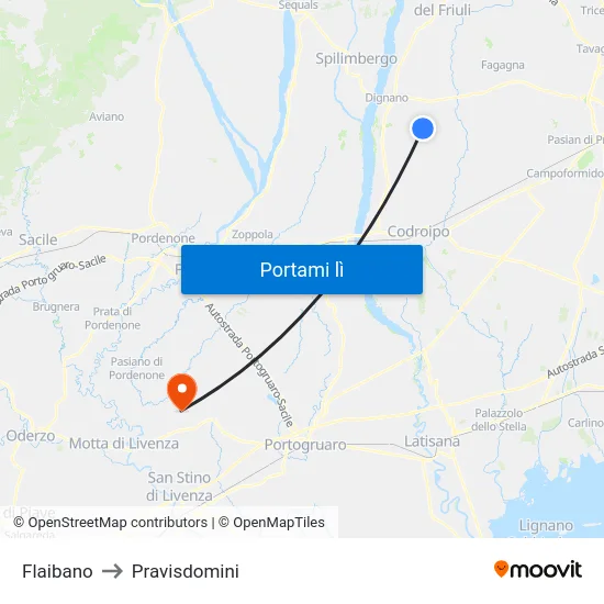 Flaibano to Pravisdomini map