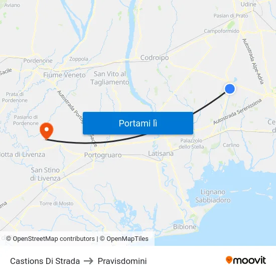 Castions Di Strada to Pravisdomini map