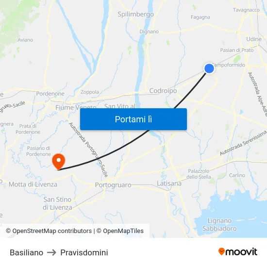 Basiliano to Pravisdomini map